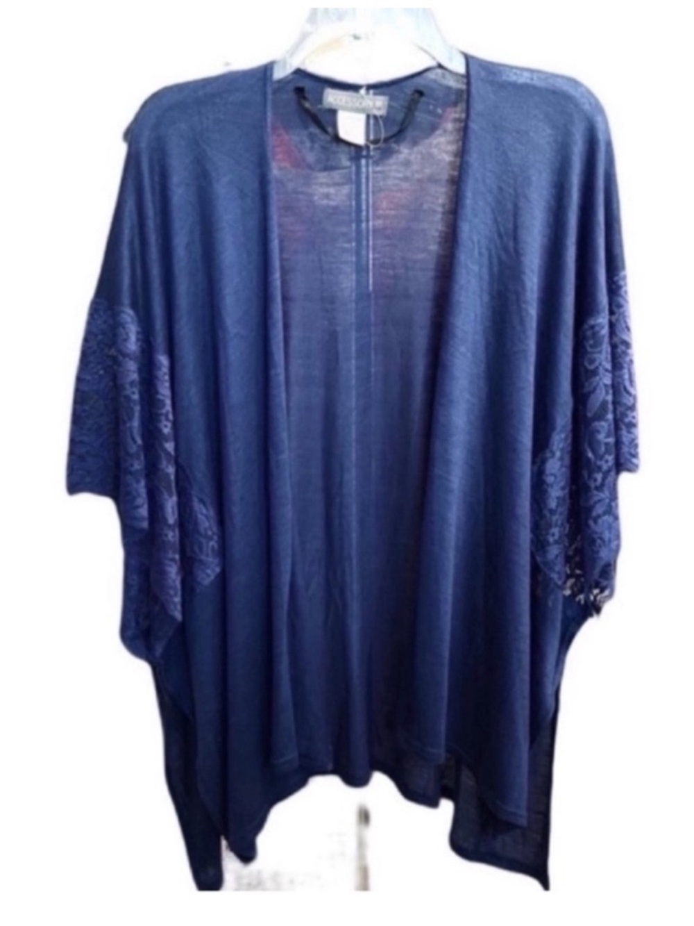 Accessory St Lightweight Lace Detail Cardigan Sweater Kimono Style Solid Blue OS